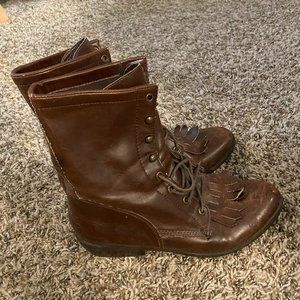 Brown Leather Lace-up Boots